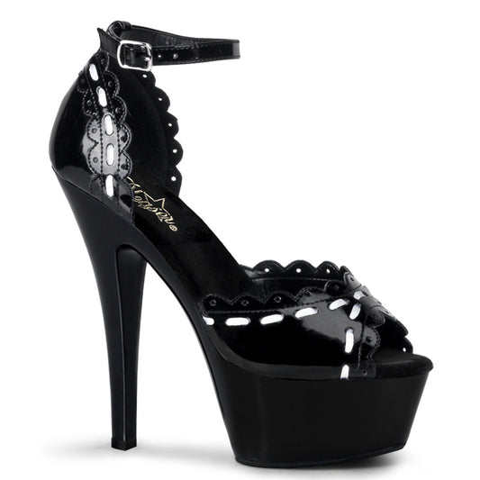 KISS-275 Pleaser Blk W/White Lace High Heel Alternative Footwear Discontinued Sale Stock