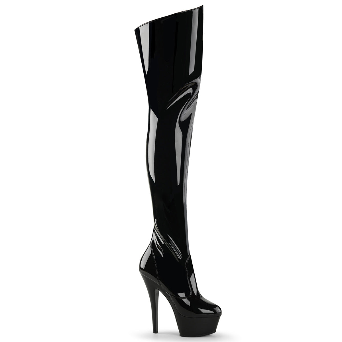 KISS-3010 Pleaser 6" Heel Black Patent Stripper Platform Thigh High Boots