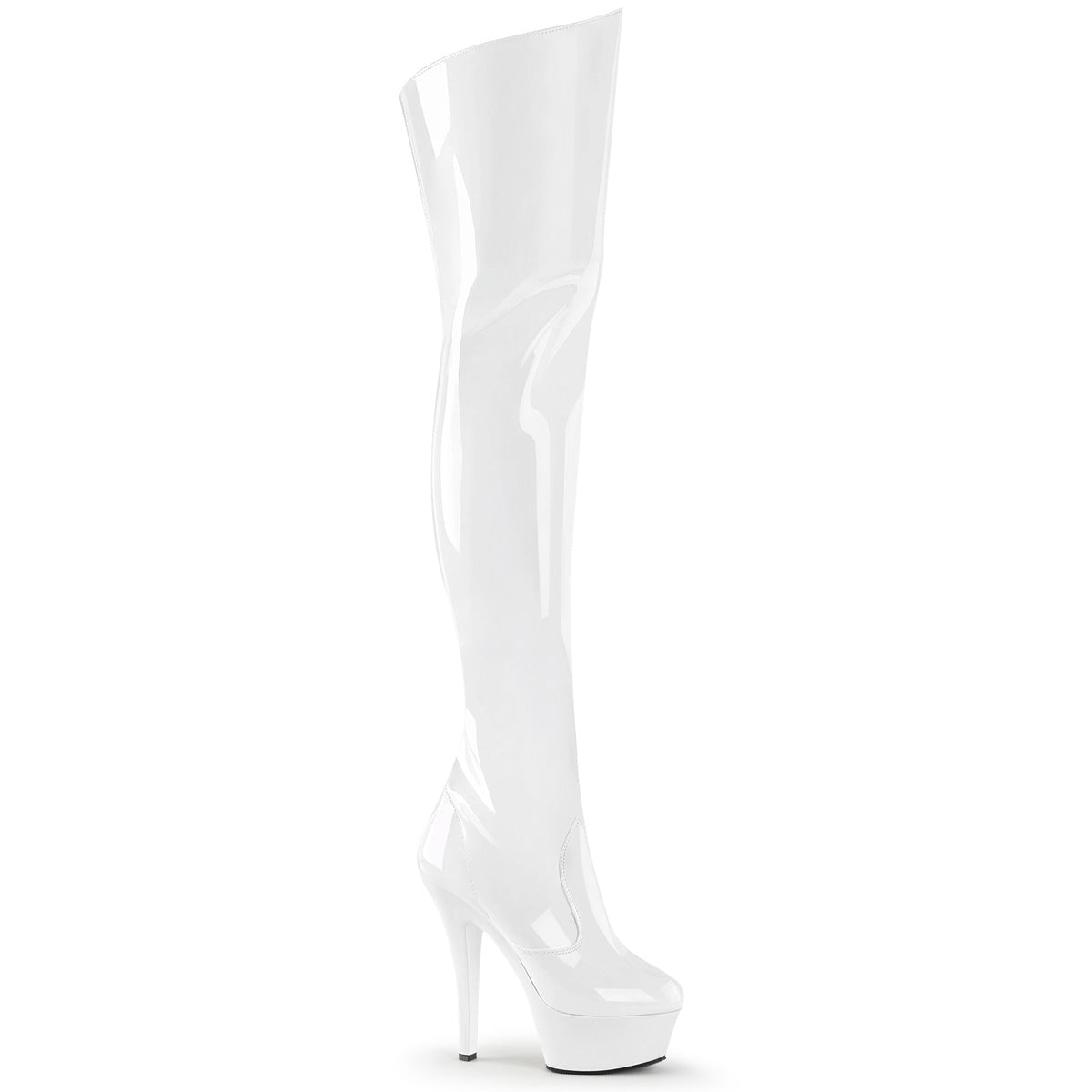 KISS-3010 Pleaser 6" Heel White Patent Stripper Platform Thigh High Boots