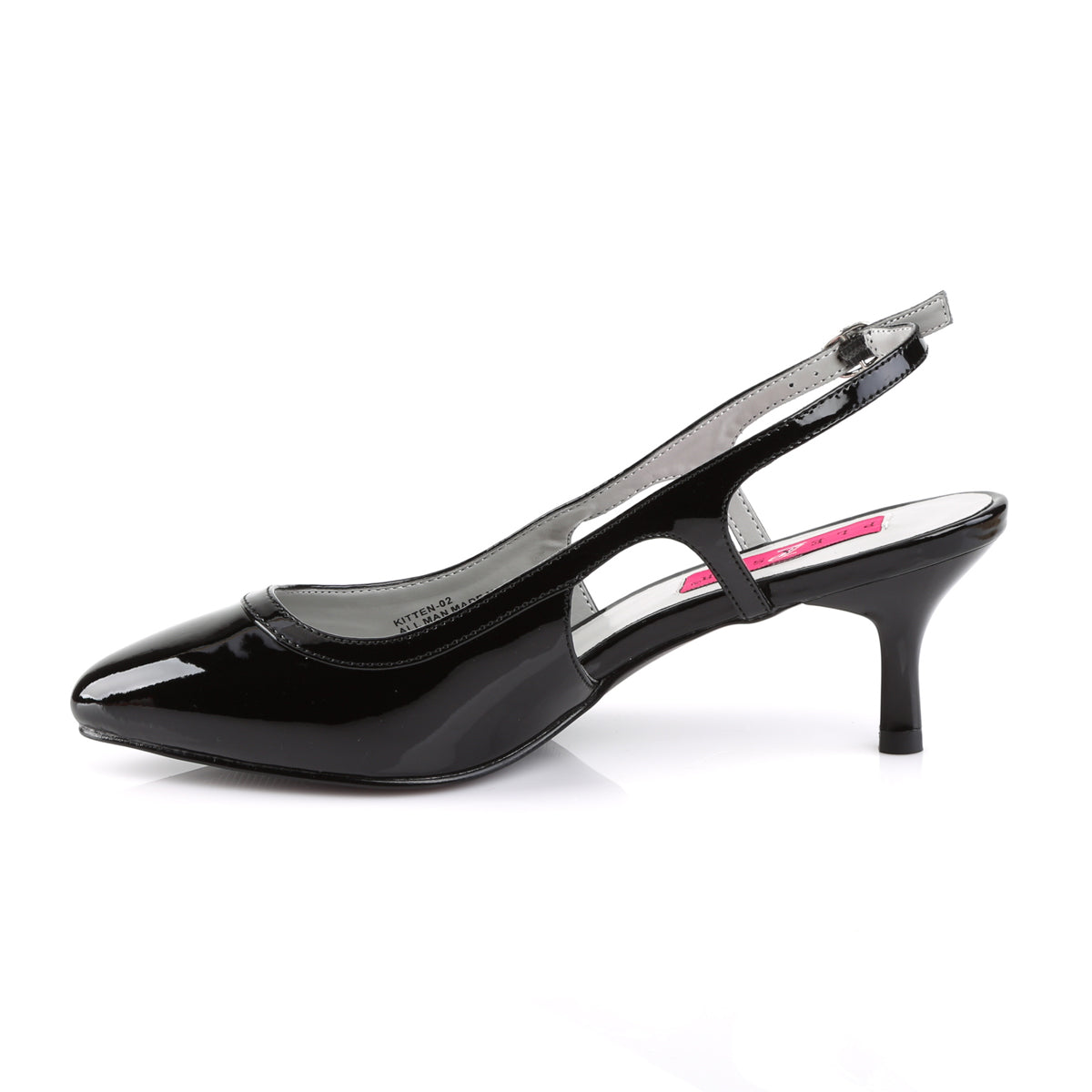KITTEN-02 Pink Label 2.5 Inch Heel Black Patent Fetish Footwear-Pleaser Pink Label- High Heels for Men