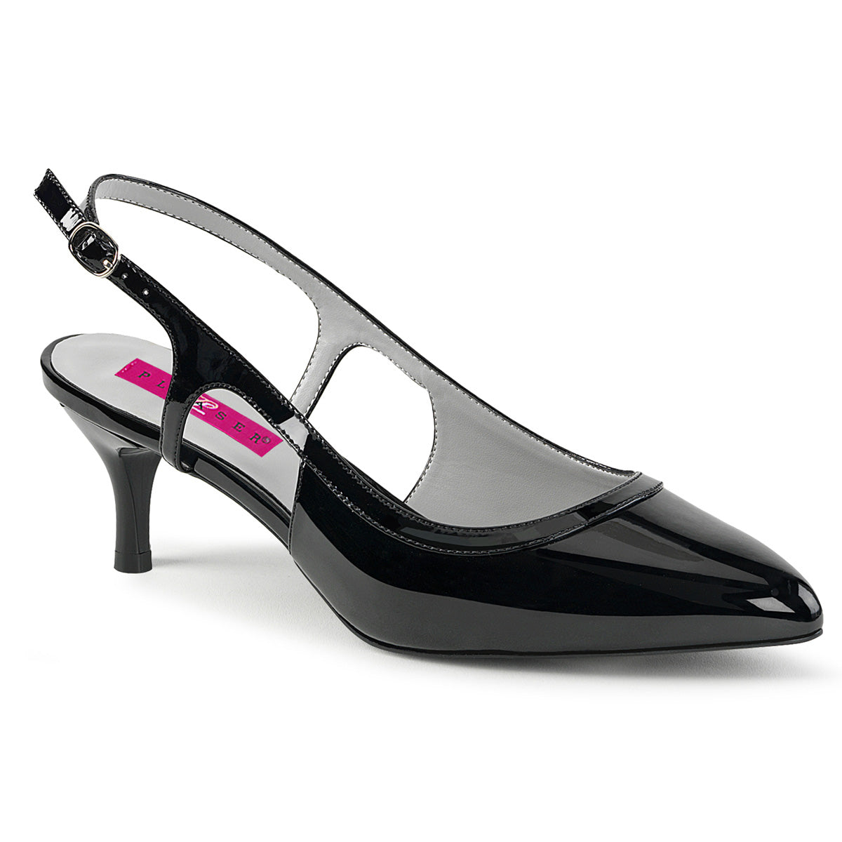 Котенок-02 розовая этикетка 2,5 дюйма каблука черный патент фетиш обувь