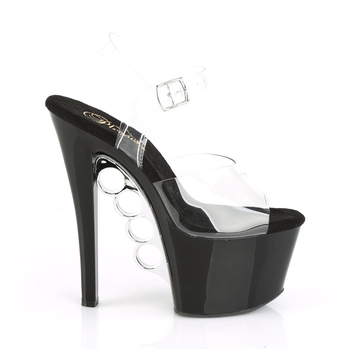 KNUCKS-708 7" Heel Clear and Black Pole Dancing Platforms-Pleaser- Sexy Shoes Fetish Heels