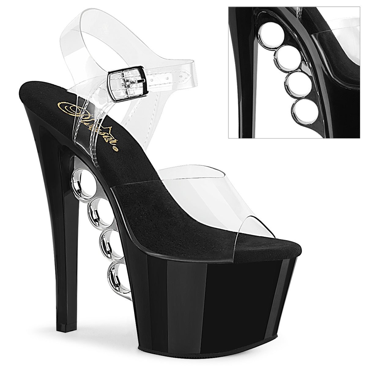 KNUCKS-708 7" Heel Clear and Black Pole Dancing Platforms-Pleaser- Sexy Shoes