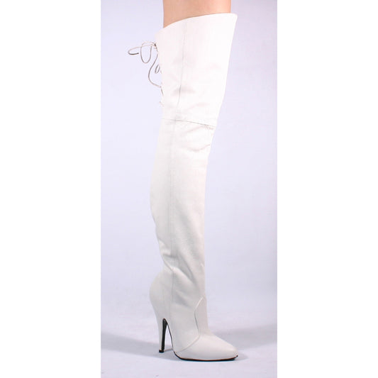 Pleaser LEG8899 White Leather Thigh Boots Discontinued Sale Stock