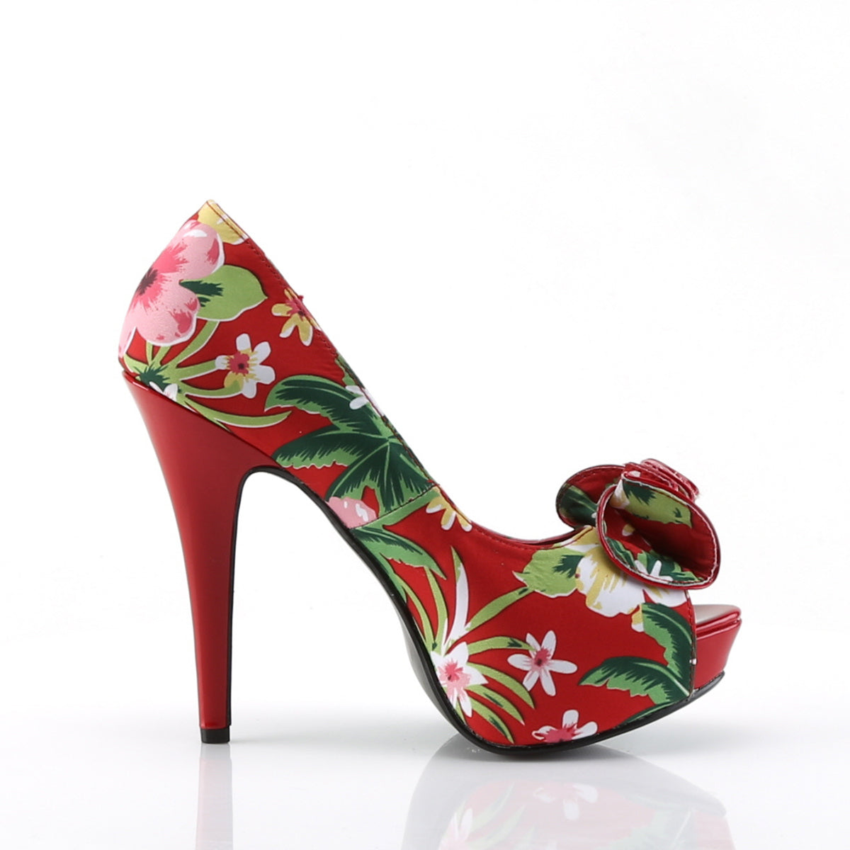 LOLITA-11 Pin Up 5" Heel Red Floral Retro Pin Up Shoes-Pin Up Couture- Sexy Shoes Fetish Heels