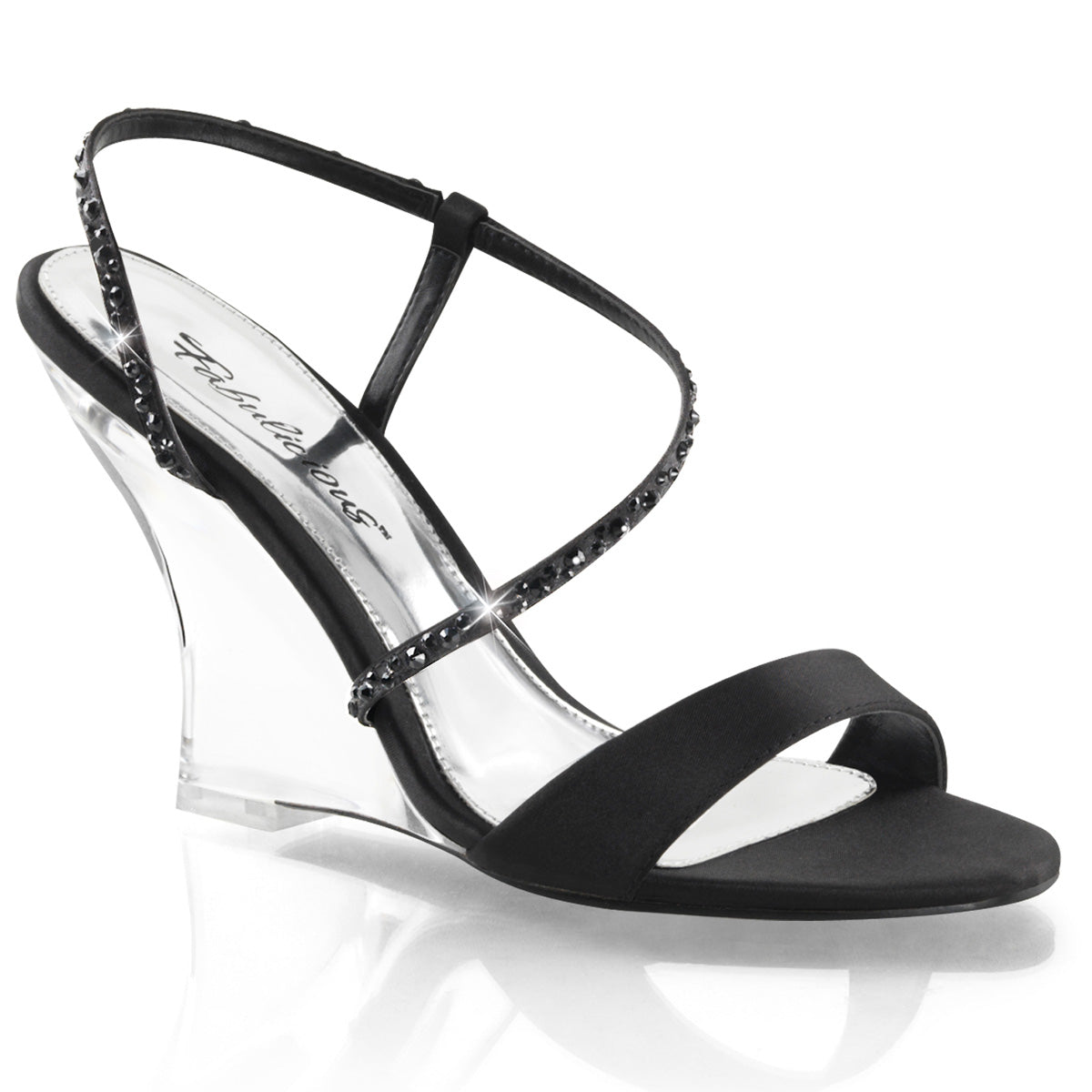 LOVELY-417 FABULICAMICE 4 "каблука черная атласная прозрачная сексуальная обувь