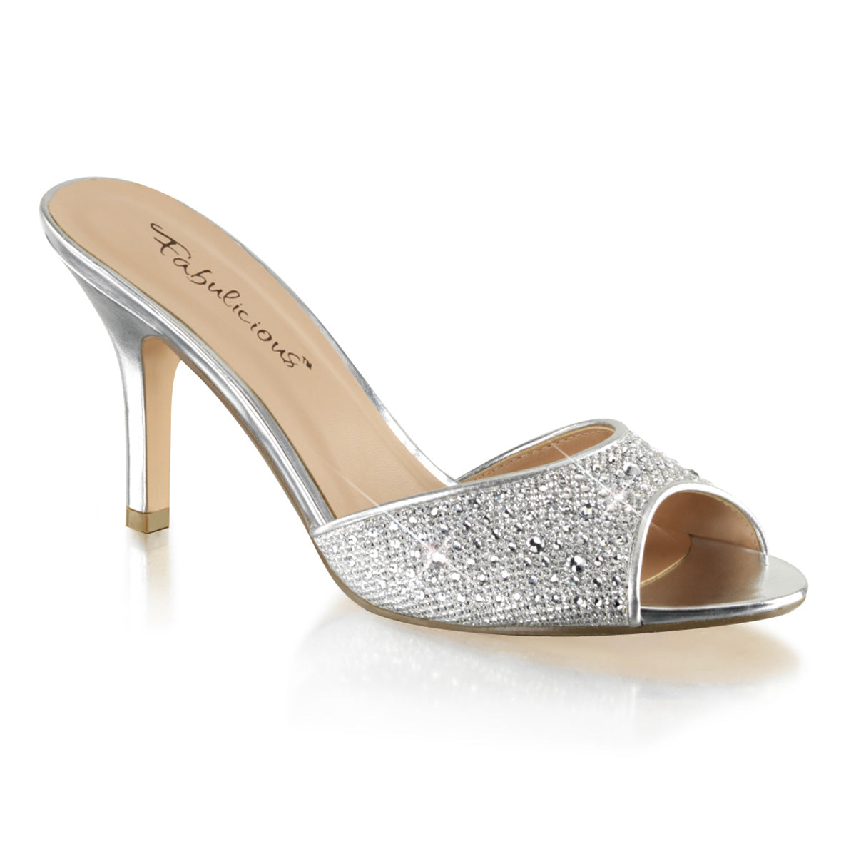 LUCY-01 Fabulicious 3 Inch Heel Silver Glitter Sexy Slip On Shoes