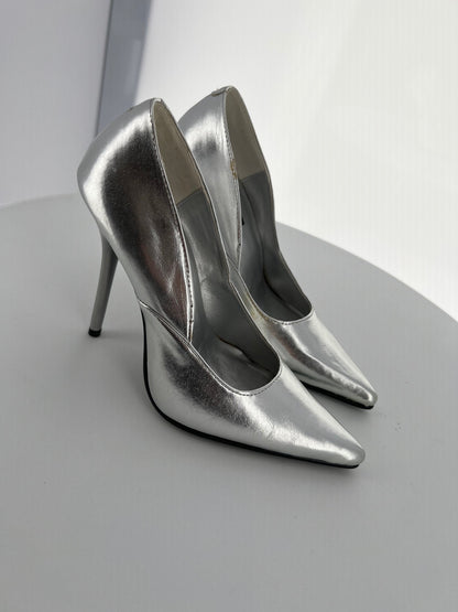 MILAN-01 Pleaser Silver Met PU High Heel Alternative Footwear Discontinued Sale Stock