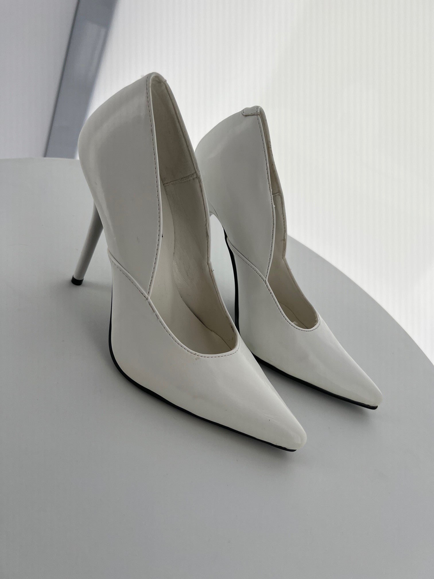 MILAN-01 Pleaser White Patent High Heel Alternative Footwear Discontinued Sale Stock