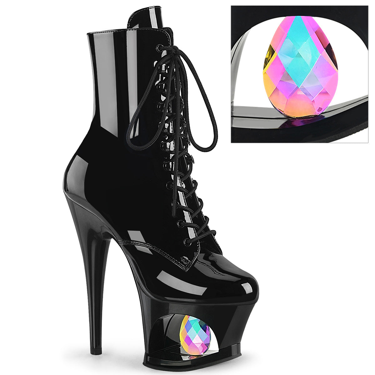 MOON-1020DIA Pleaser Sexy Diamond Platform Lace Up Ankle Boots