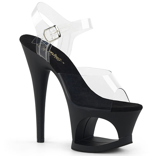 MOON-708 7" Heel Clear and Black Pole Dancing Platforms-Pleaser- Sexy Shoes