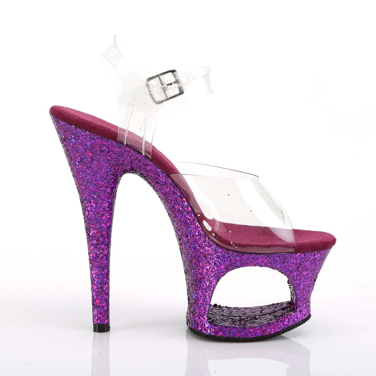 MOON-708LG Pleaser 7" Heel Clear Purple Multi Glitter Shoes-Pleaser- Sexy Shoes Fetish Heels
