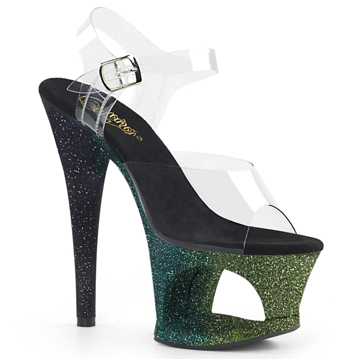 MOON-708OMBRE 7" Heel Emerald Black Ombre Pole Dancer Shoes-Pleaser- Sexy Shoes
