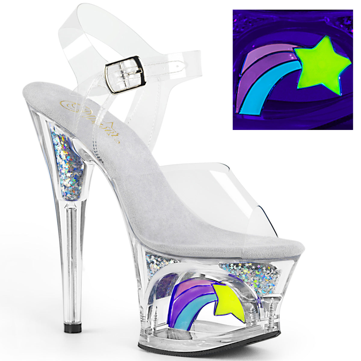 MOON-708RSS Pleaser 7 Inch Heel Clear Pole Dancing Platforms-Pleaser- Sexy Shoes