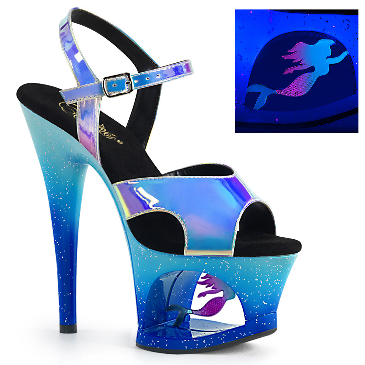 MOON-711MER 7" Heel Blue Shifting Ombre Pole Dance Shoes