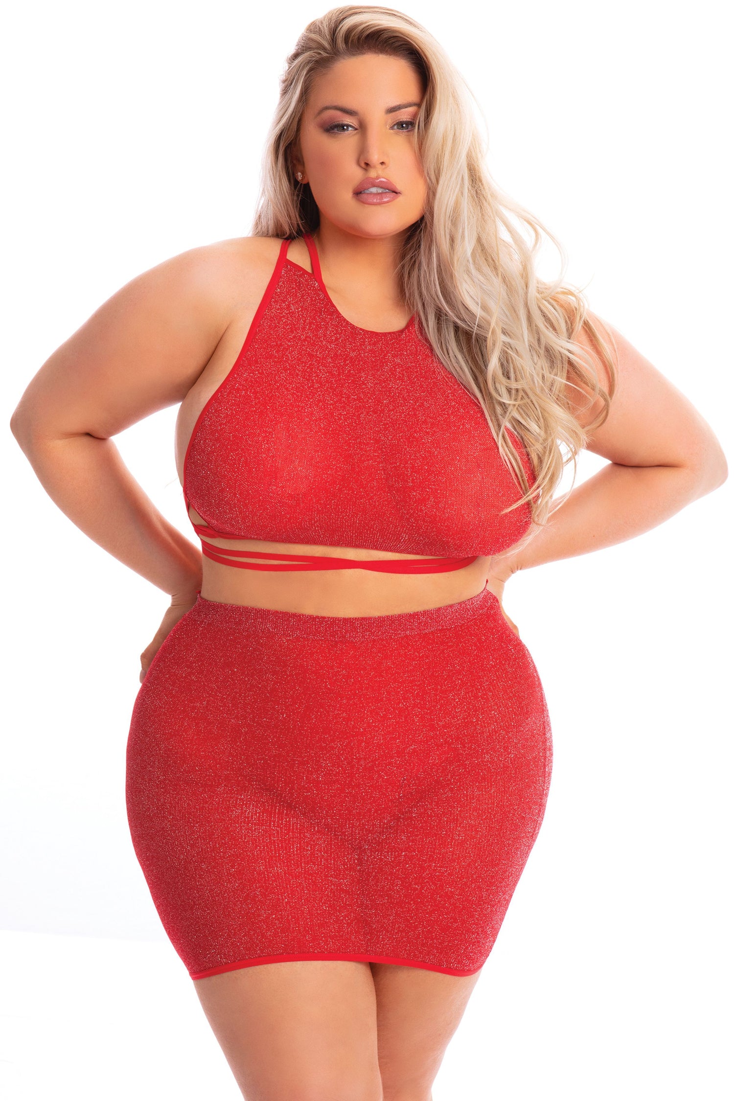 PL23075X Sexy Lingerie Bedroom Wear  Lipstick Midnight Sun 2pc Skirt Set