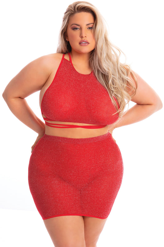 PL23075X Sexy Lingerie Bedroom Wear  Lipstick Midnight Sun 2pc Skirt Set