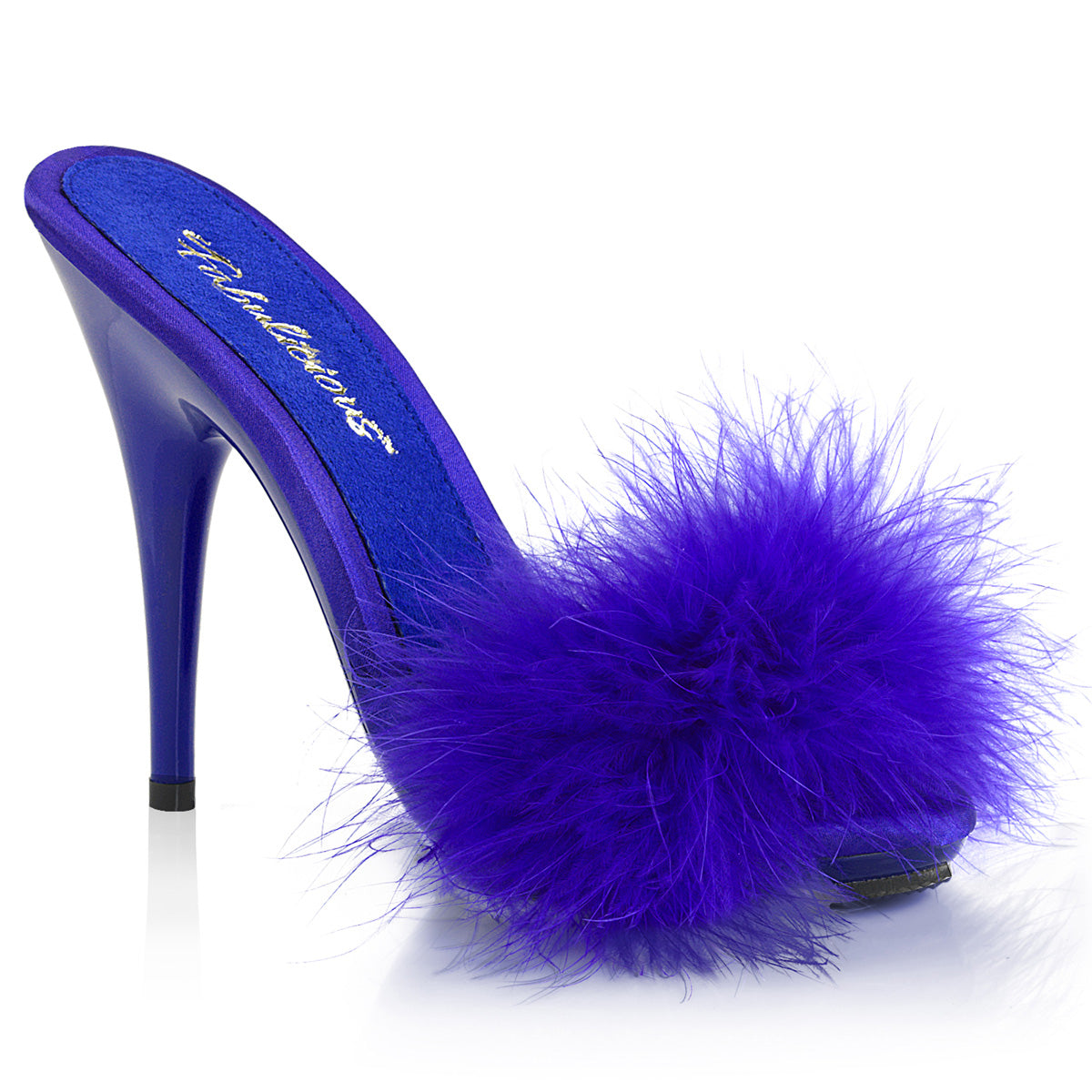 POISE-501F Fabulicious 5" Heel Blue Satin Marabou Sexy Shoes-Fabulicious- Sexy Shoes