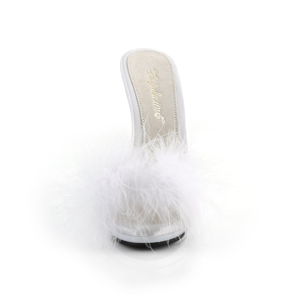POISE-501F Fabulicious 5 Inch Heel White Satin Fur Sexy Shoe-Fabulicious- Sexy Shoes Alternative Footwear