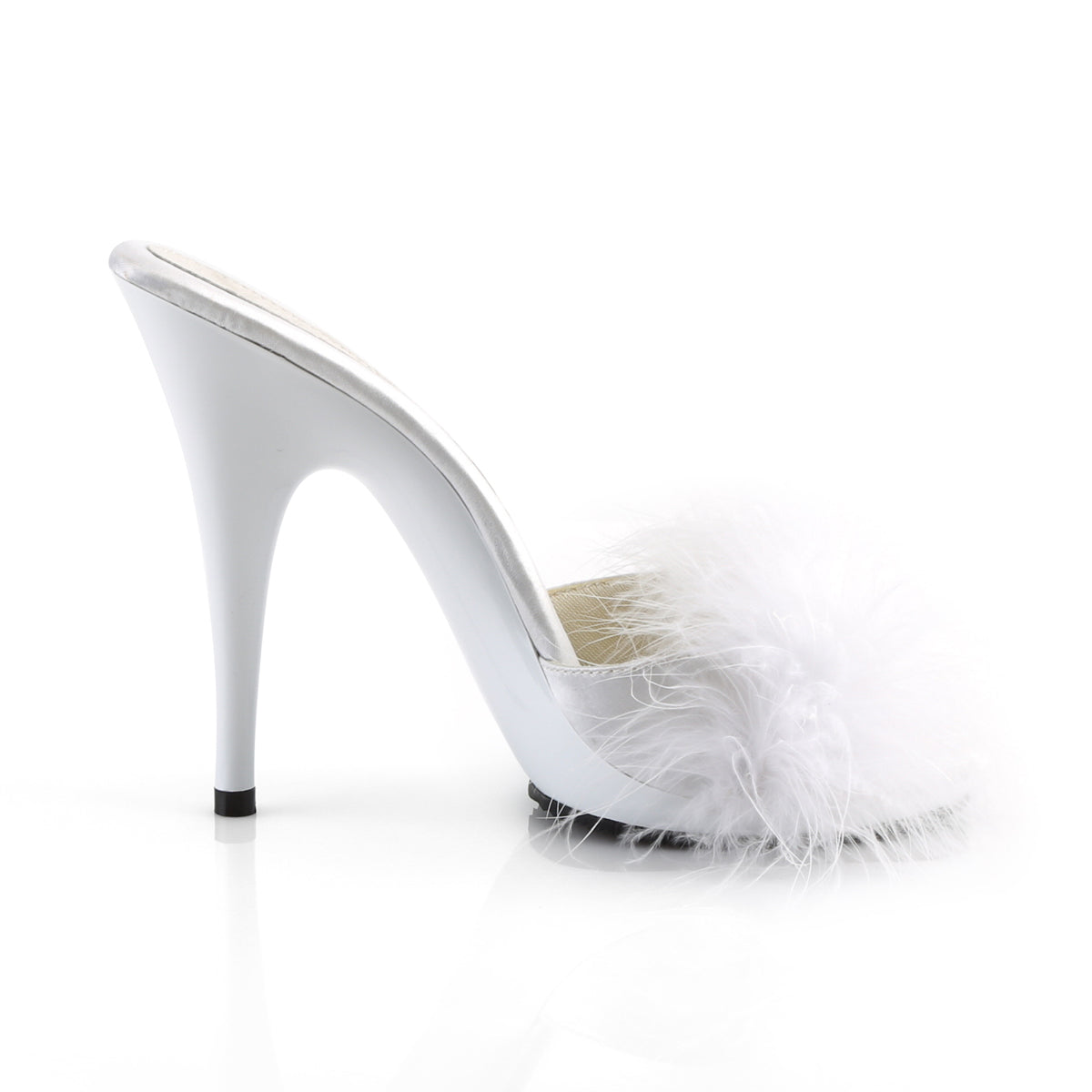 POISE-501F Fabulicious 5 Inch Heel White Satin Fur Sexy Shoe-Fabulicious- Sexy Shoes Fetish Heels