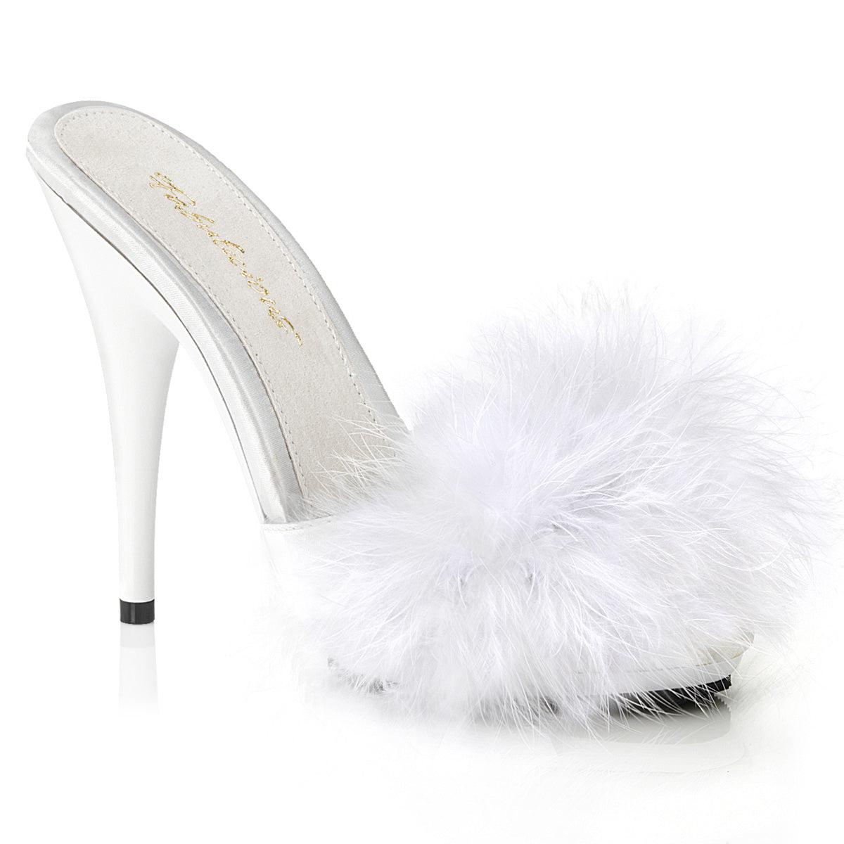 POISE-501F Fabulicious 5 Inch Heel White Satin Fur Sexy Shoe-Fabulicious- Sexy Shoes