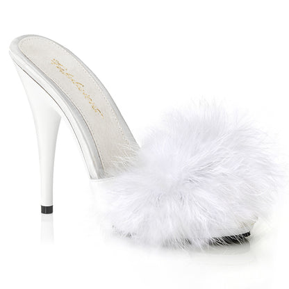 Poise-501F Fabulicious 5 inch Heel White Satin Fur Pantofi sexy