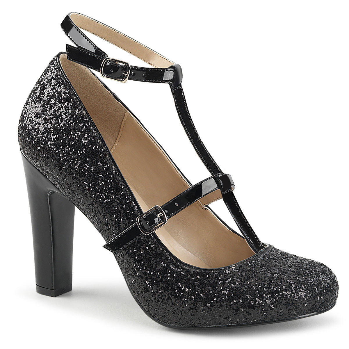 QUEEN-01 Large Size Ladies Shoes 4" Heel Black Glitter Fetish Footwear