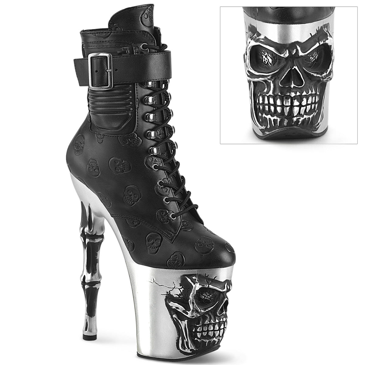 RAPTURE-1020STR-02 Pleaser Ankle/Mid-Calf Boots Black Platforms (Exotic Dancing)