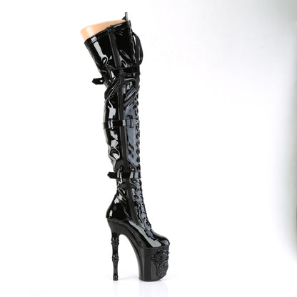 RAPTURE-3028 Pleaser Thigh High Boots Black Str. Pat/Black Platforms (Exotic Dancing)