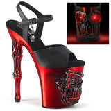 RAPTURE-809-LT Pleaser 8" Heel Black Faux Leather/Satin Red Chrome Platforms (Exotic Dancing)