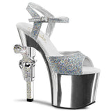 Silver Glitter 7 Inch Ladies Fetish Platform Shoes -  Pleaser REVOLVER-709G