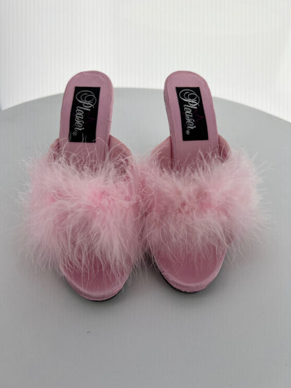 ROMANCE-04 Pleaser Baby Pink Satin High Heel Alternative Footwear Discontinued Sale Stock