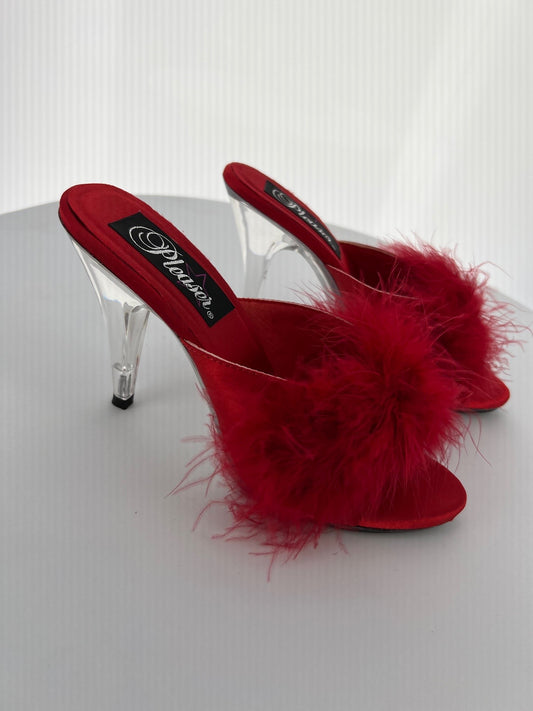 ROMANCE-04 Pleaser Red Satin High Heel Alternative Footwear Discontinued Sale Stock