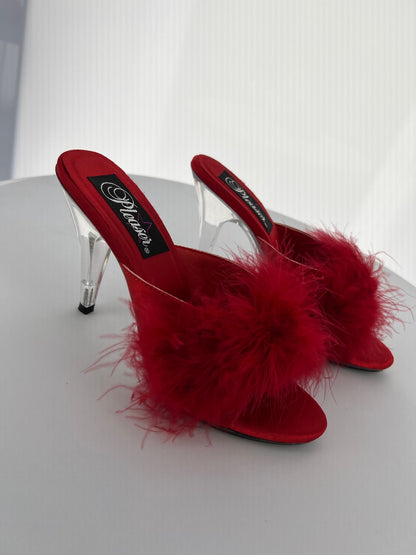 ROMANCE-04 Pleaser Red Satin High Heel Alternative Footwear Discontinued Sale Stock
