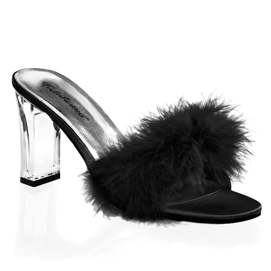 Pleaser ROM301F Black Satin Fur Sexy Shoes Discontinued Sale Stock