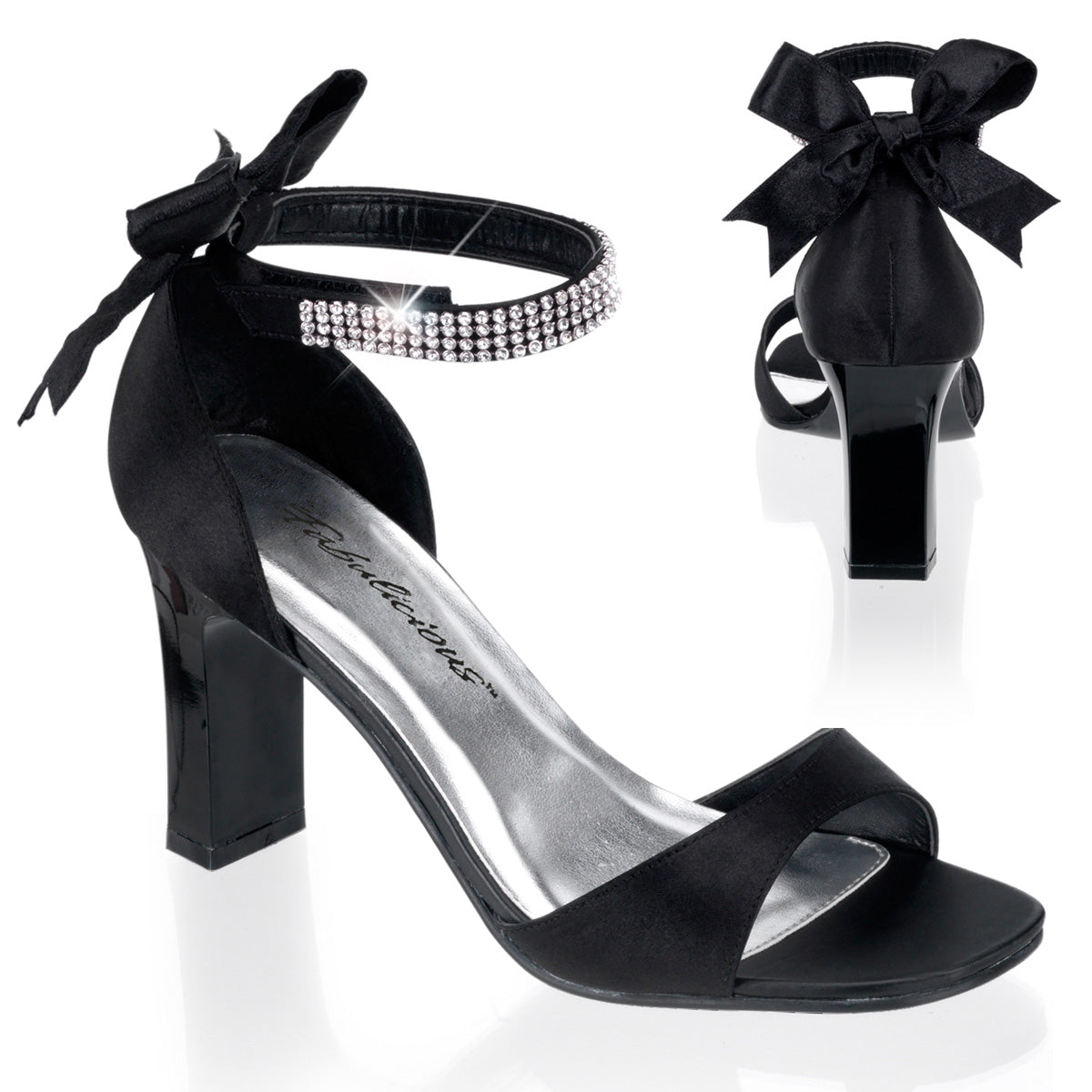 ROMANCE-372 Large Size Ladies Shoes 3" Heel Black Satin Fetish Footwear
