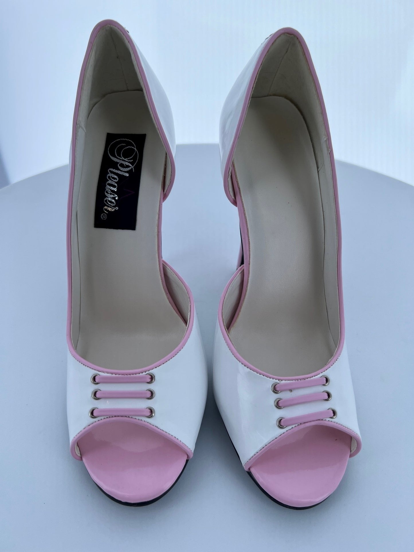 SEDUCE-220 Pleaser Wht/B.Pink Patent High Heel Alternative Footwear Discontinued Sale Stock