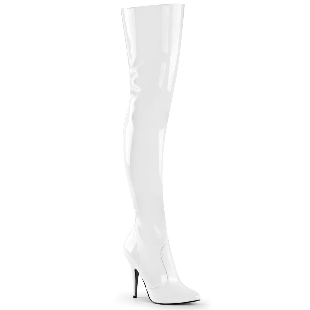 SEDUCE-3010 Thigh Boots 5" Heel White Patent Fetish Footwear-Pleaser- Sexy Shoes