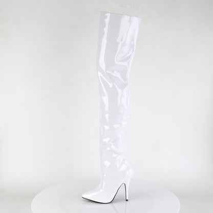 SEDUCE-3010 Thigh Boots 5" Heel White Patent Fetish Footwear-Pleaser- Sexy Shoes Pole Dance Heels