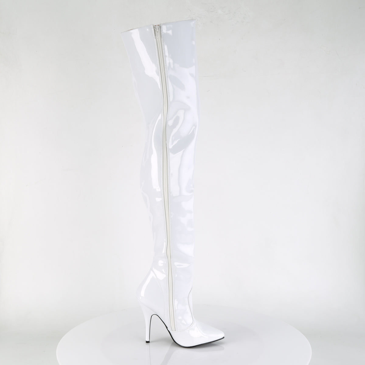 SEDUCE-3010 Thigh Boots 5" Heel White Patent Fetish Footwear-Pleaser- Sexy Shoes Fetish Heels