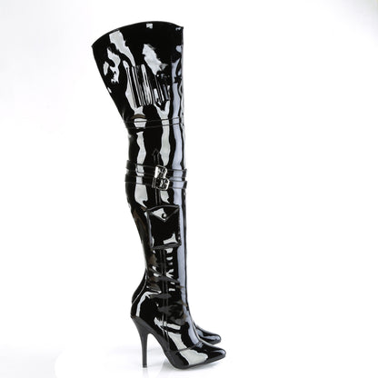 SEDUCE-3019 Pleaser Thigh High Boots Black Patent Single Soles