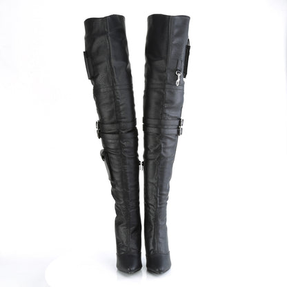 SEDUCE-3019 Pleaser Thigh High Boots Black Faux Leather Single Soles