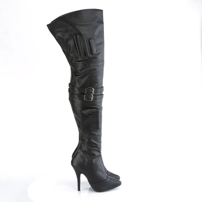 SEDUCE-3019 Pleaser Thigh High Boots Black Faux Leather Single Soles