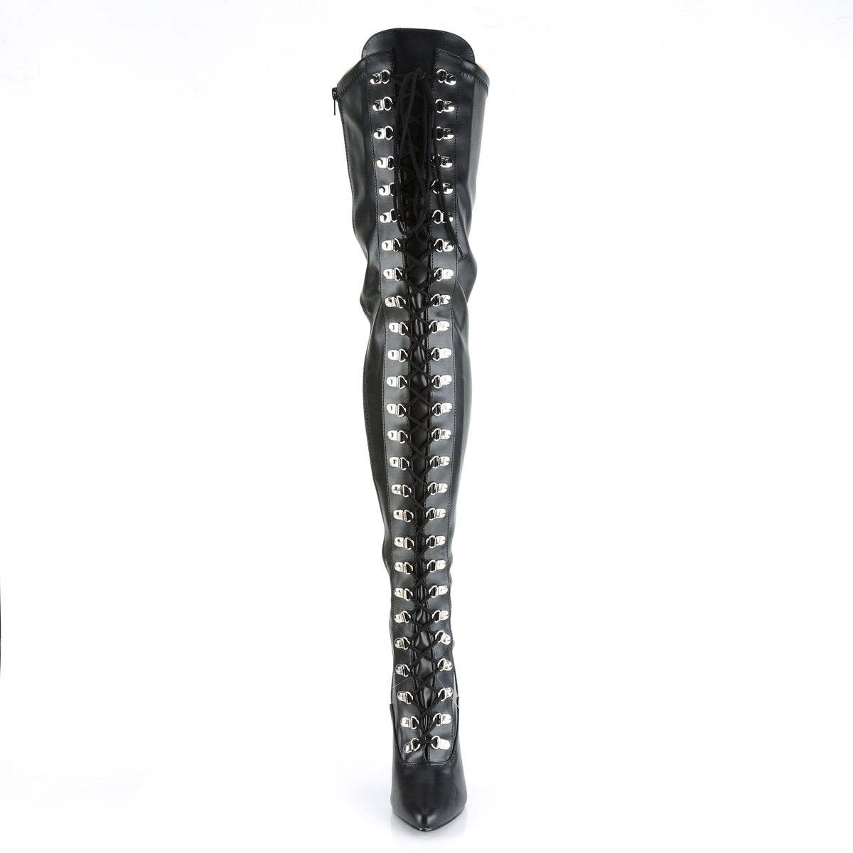 seduce 3024 pleaser sexy shoes 5 inch d ring stretch thigh high length boots side zip black faux leather