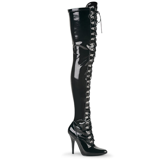 SEDUCE-3024 Thigh Boots 5" Heel Black Patent Fetish Footwear-Pleaser- Sexy Shoes
