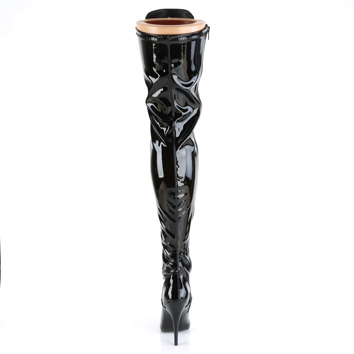 seduce 3024 pleaser sexy shoes 5 inch d ring stretch thigh high length boots side zip black faux leather