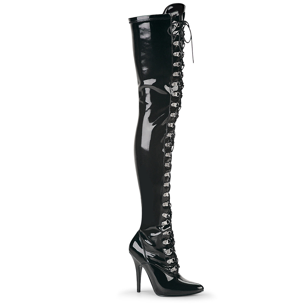 SEDUCE-3024 Thigh Boots 5" Heel Black Patent Fetish Thigh High Boots