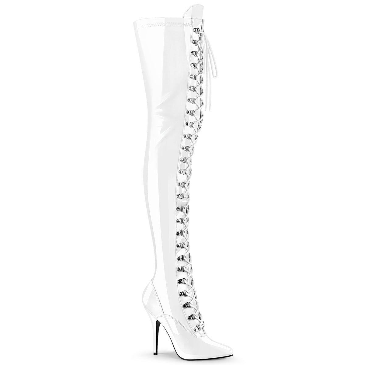 SEDUCE-3024 Pleasers Single Soles White Thigh High Boots Pleasers