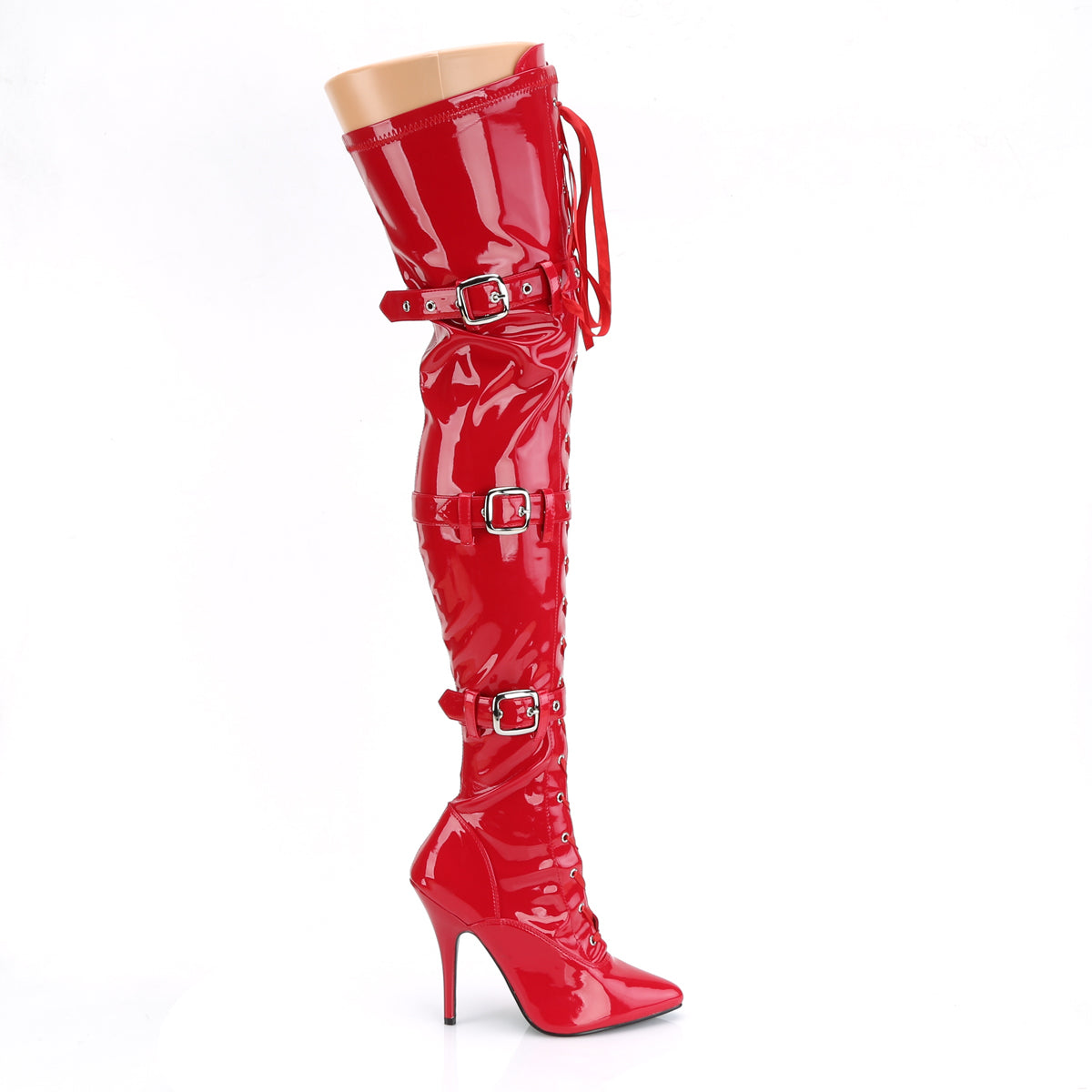 SEDUCE-3028 Pleasers Thigh Boots 5" Heel Red Fetish Footwear