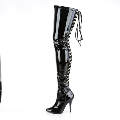 SEDUCE-3063 Thigh Boots 5" Heel Black Patent Fetish Footwear-Pleaser- Sexy Shoes Pole Dance Heels